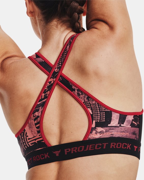 Women's Project Rock Crossback Printed Sports Bra in Pink image number 8